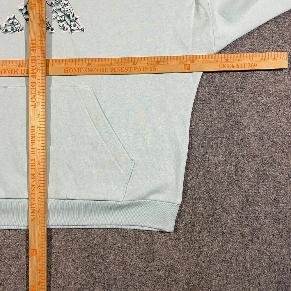 Adidas Trefoil Floral Logo Hoodie Womens XXL Halo Mint Blue Flowers Pullover